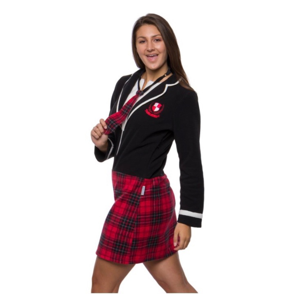 School Girl Uniform Pajama Dress Mini Skirt - Slim Fit One Piece Zip Up Dress
